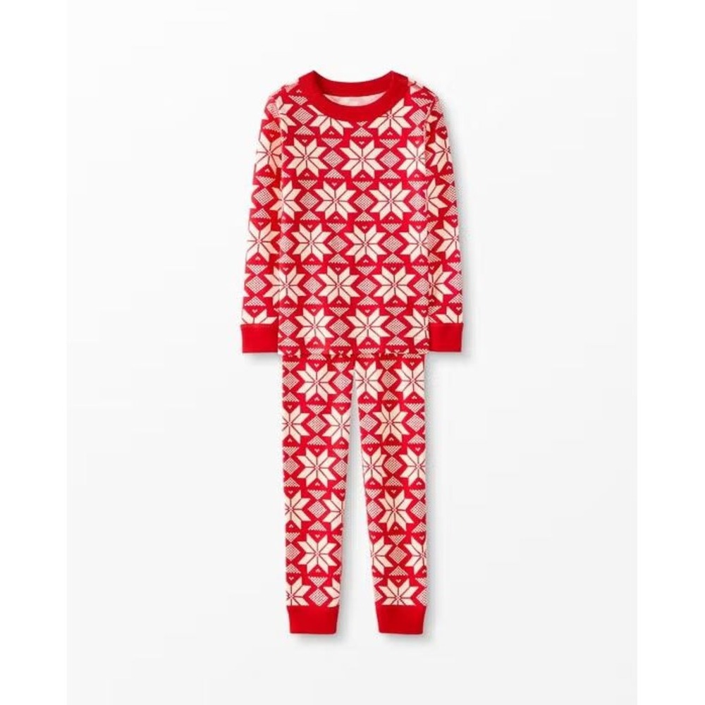 Red Snowflake Pajama Set, Long Sleeve, Holiday Sleepwear